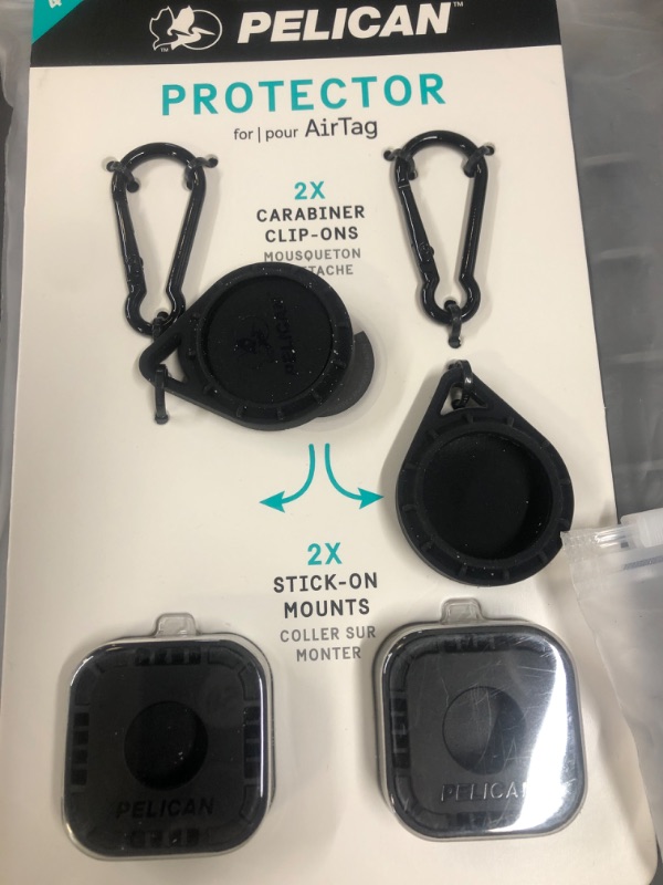 Photo 2 of Pelican Protector Series - AirTag Holder With 3M Adhesive Sticker & AirTag Case with Keychain [4 Pack] Protective Shockproof AirTags Cover for Bike Wallet Car TV Remote Drone Dog Collar Mount - Black