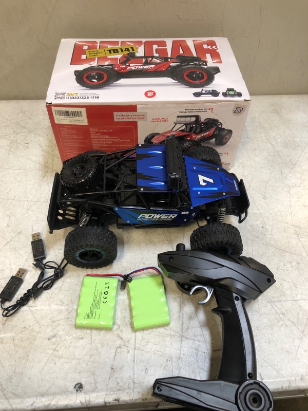 Photo 2 of BEZGAR TB141 RC Cars-1:14 Scale Remote Control Car, 2WD High Speed 20 Km/h All Terrains Electric Toy Off Road RC Car Vehicle Truck Crawler with Two Rechargeable Batteries for Boys Kids and Adults Blue 1:14 Scale