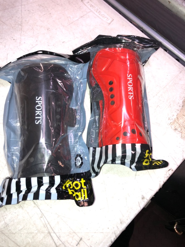 Photo 2 of Youth Soccer Shin Guards for Kids Shin Pads and Shin Guard Sleeves Child Calf Protective Gear Protective Soccer Equipment for Boys Girls Toddler Teenagers 3-15 Years Old Black + Red M 3'10 - 4'7