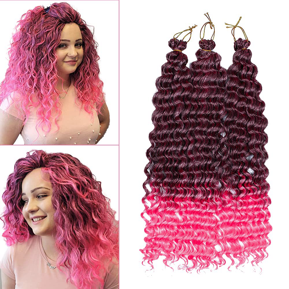 Photo 1 of 3Pasks 22" Ocean Wave Crochet Hair Deep Twist Braiding Hair Wave synthetic Braids hair extension (22 inch, 4-PINK) 22 Inch 4-PINK