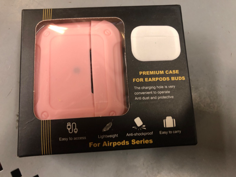 Photo 2 of Winproo Armor Airpods Pro Case Cover with Keychain, Resilient Silicone Full-Body Shockproof Protective Case Skin for Airpods Airpods Pro [Pink] Pink-Silicone without Lock