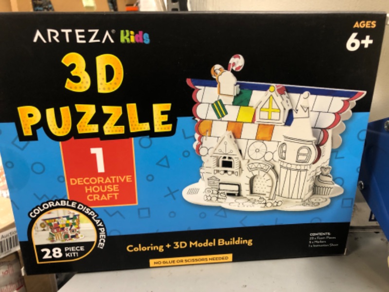 Photo 2 of Arteza Kids 3D Puzzle, 1 House to Craft, Model Kit with 23 Foam Pieces, 5 Nontoxic Coloring Markers, and Easy-to-Follow Instructions, Art and Craft Supplies for Kids’ Activities