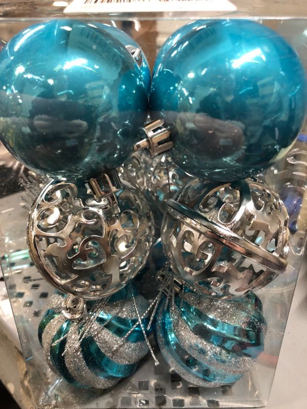 Photo 2 of Amooca Christmas Balls Ornaments Xmas Tree Hanging Decoration Glittery 12pc 2.4in New Year Holiday Party Baubles Set Light Blue Silver