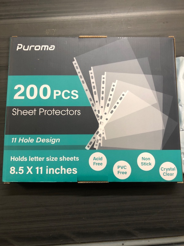 Photo 2 of Puroma 200 Pack Sheet Protectors, 11 Hole Clear Heavy Duty Page Protectors, Fits Standard 8.5 x 11 inch, Top Loading Paper Protector, Plastic Sleeves for Binders