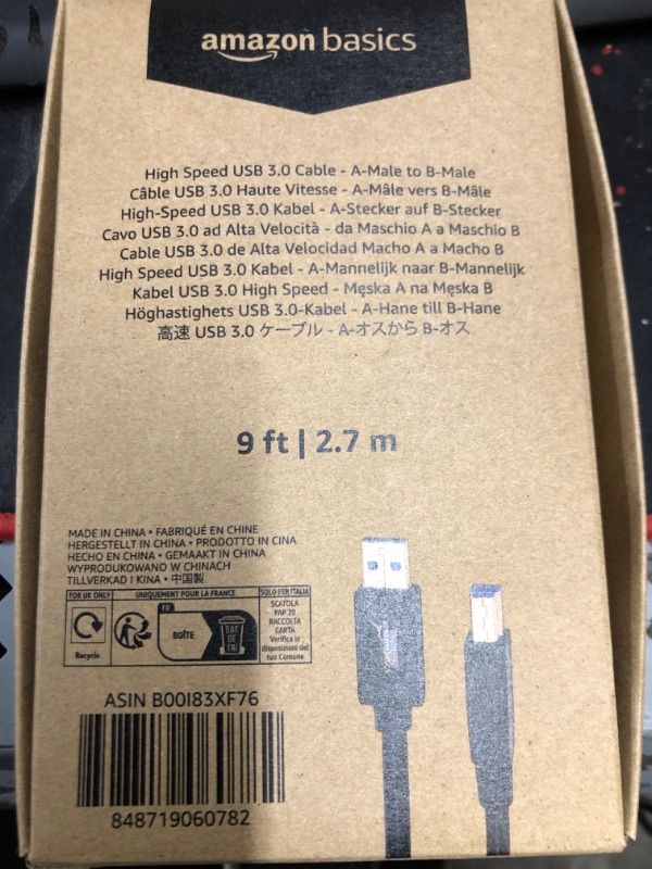 Photo 2 of Amazon Basics High Speed USB 3.0 Cable - A-Male to B-Male - 9 Feet (2.7 Meters) 9 Feet 1-Pack Standard Packaging