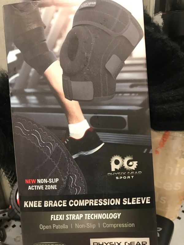 Photo 1 of Physix Knee Brace with Side Stabilizers & Adjustable Straps - Knee Brace for Meniscus Tear, Knee Wraps for Pain, ACL, MCL, OA, Running, Workouts - Open Patella Knee Braces for Men & Women (Single) S - Upper 14"-15" | Lower 12"-14" Black/Grey (Single)