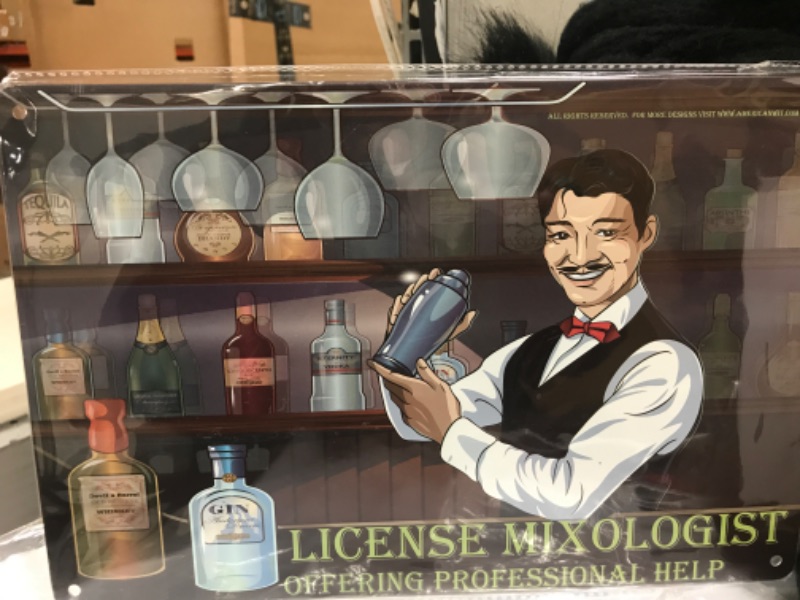 Photo 2 of "License Mixologist Offering Professional Help" 8"x12" Funny Metal Tin Bar Sign for Home Bartenders Restaurant Man Cave Bars Clubs and Social Therapy