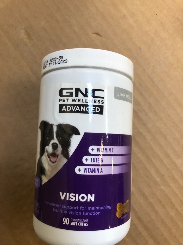 Photo 2 of GNC Pets ADVANCED Vision Support Dog Supplements | 90 Ct Eye Supplement for Dogs to Support Healthy Vision Function | Chicken Flavored Soft Chews for Adult Dogs with Vitamin C, Lutein, and Vitamin A Vision 90 Count, EXP 11/2023