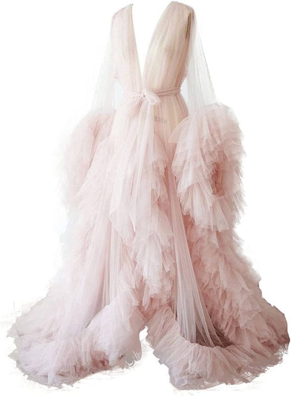 Photo 1 of BATHGOWN Sexy Illusion Long Lingerie Tulle Robe Nightgown Bathrobe Sleepwear Bridal Robe Wedding Scarf