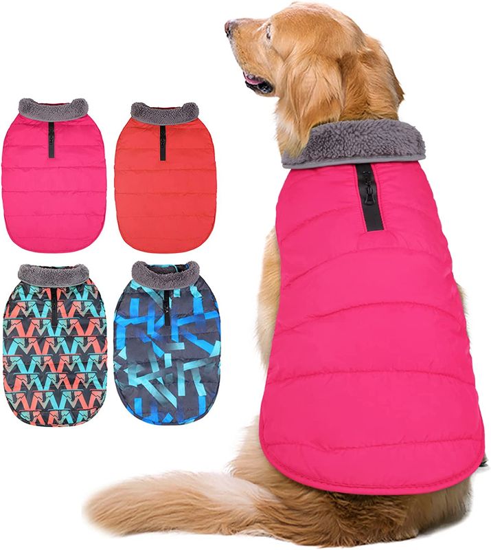 Photo 1 of  Dog Coat, Winter Dog Jacket Windproof Fleece Cold Weather Coats for Dogs, Warm Dog Winter Vest with Collar & Zipper Leash Hole, Outdoor Pet Apparel