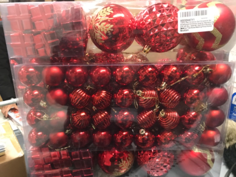 Photo 2 of 116Pcs Red Christmas Ball Ornaments Set, Shatterproof Christmas Hanging Decoration Set with Gift Box, Assorted Decorative Baubles Set for Xmas Tree/Home/Wedding/Party/Holiday (Red)