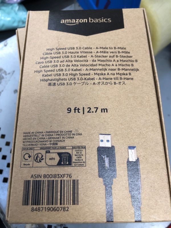 Photo 2 of Amazon Basics High Speed USB 3.0 Cable - A-Male to B-Male - 9 Feet (2.7 Meters) 9 Feet 1-Pack Standard Packaging