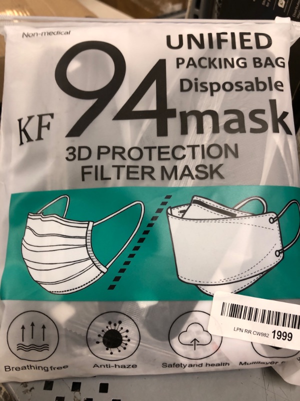 Photo 2 of 60pcs KF94 mask,Disposable black masks,4 layers protection filter efficiency>95%,Double line nasal frame,Highly elastic ear straps,Breathable comfort,Suitable men women daily use(individual package)