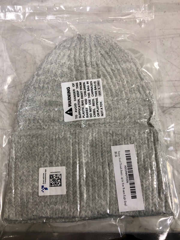 Photo 2 of Feximzl Good Threads Beanie Hat Warm Knit Hat Thick Knit Skull Cap for Men Women Light Gray