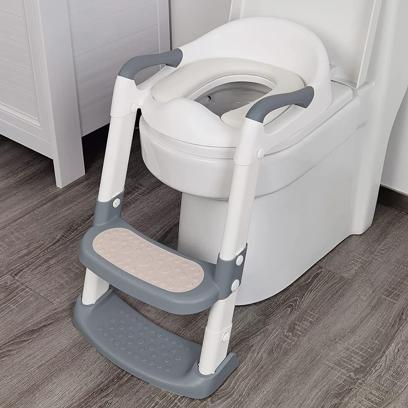 Photo 1 of  Potty Training Seat with Step Stool Ladder, Potty Training Toilet for Kids Boys Girls Toddlers-Comfortable Safe Potty Seat with Anti-Slip Pads Ladder (Grey)
