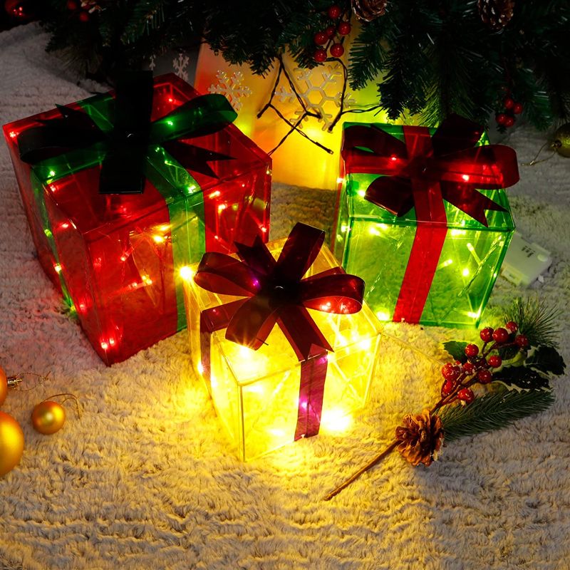 Photo 1 of  Home Christmas Lighted Gift Boxes, 60 LED Light Up Deocr Outdoor, Light Up Christmas Boxes Present Decorations Outdoor Yard Red Green Yellow
