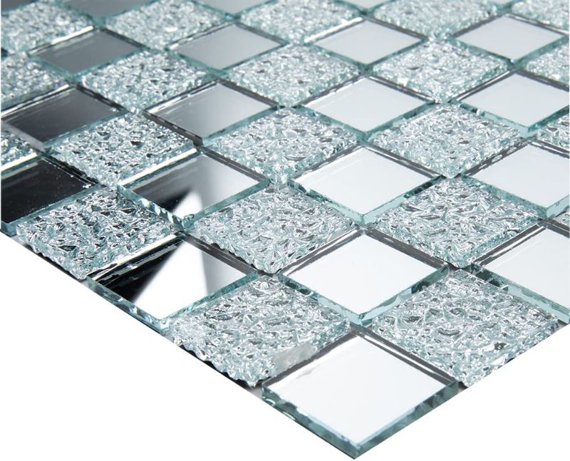 Photo 1 of Adedeo Crystal Diamond Mosaic Tile Square Mirror Glass Mosaic Tile for Kitchen Backsplash Bathroom Wall (6 Sheets, Silver Square Flat Mirror )
