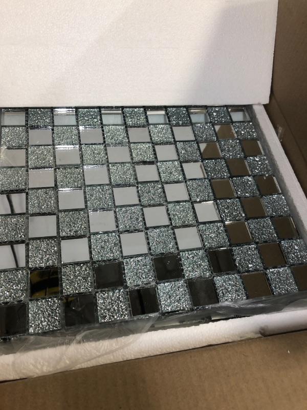 Photo 2 of Adedeo Crystal Diamond Mosaic Tile Square Mirror Glass Mosaic Tile for Kitchen Backsplash Bathroom Wall (6 Sheets, Silver Square Flat Mirror )
