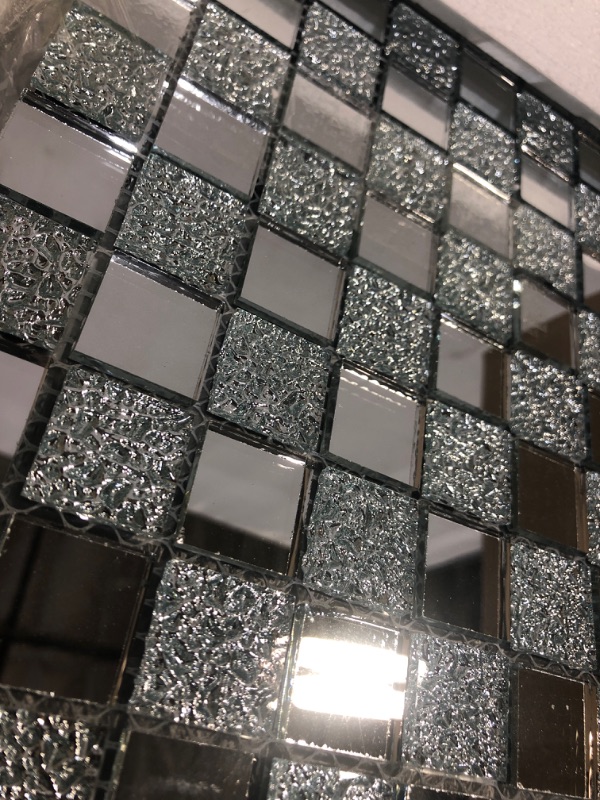 Photo 5 of Adedeo Crystal Diamond Mosaic Tile Square Mirror Glass Mosaic Tile for Kitchen Backsplash Bathroom Wall (6 Sheets, Silver Square Flat Mirror )
