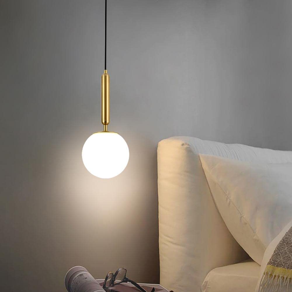 Photo 1 of  Modern 1-Light Pendant Light with Globe Glass Shade, White and Gold Single Pendant Lighting for Dining Room Living Room Bedroom
