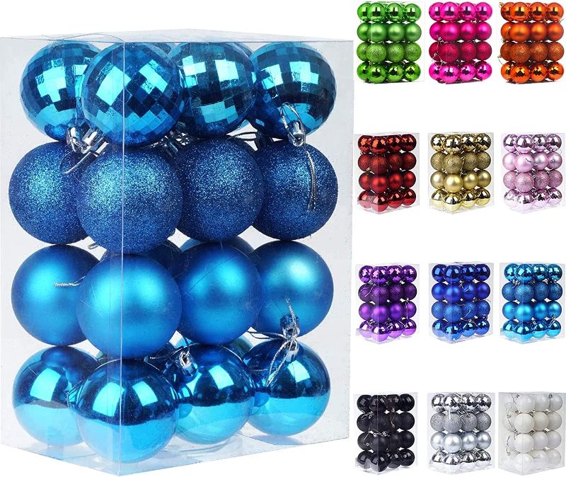 Photo 1 of 24Pcs Christmas Balls Ornaments for Xmas Christmas Tree - 4 Style Shatterproof Christmas Tree Decorations Hanging Ball for Holiday Wedding Party Decoration (1.6"/4.2CM, Lake Blue)
