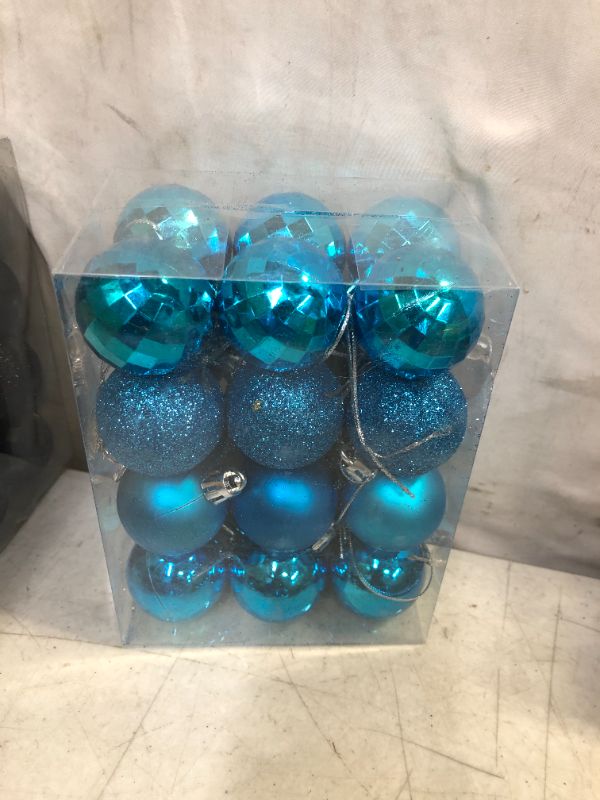 Photo 1 of 24Pcs Christmas Balls Ornaments for Xmas Christmas Tree - 4 Style Shatterproof Christmas Tree Decorations Hanging Ball for Holiday Wedding Party Decoration (1.6"/4.2CM, Lake Blue)
