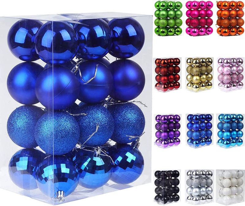 Photo 1 of 24Pcs Christmas Balls Ornaments for Xmas Christmas Tree - 4 Style Shatterproof Christmas Tree Decorations Hanging Ball for Holiday Wedding Party Decoration (Navy Blue, 1.6"/4.2CM)
