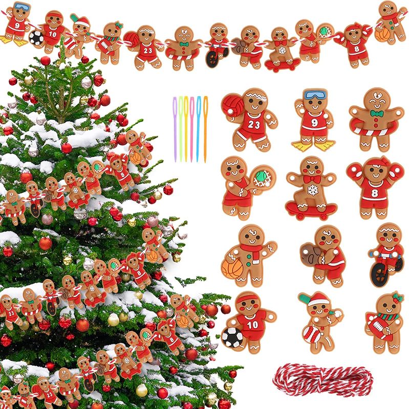 Photo 1 of 12 feet Christmas Gingerbread Man Garland Gingerbread Man Christmas Tree Hanging Garland Decorations Mini Gingerbread Cookie Banners for Christmas Home Tree Wall Decoration,12 Styles
