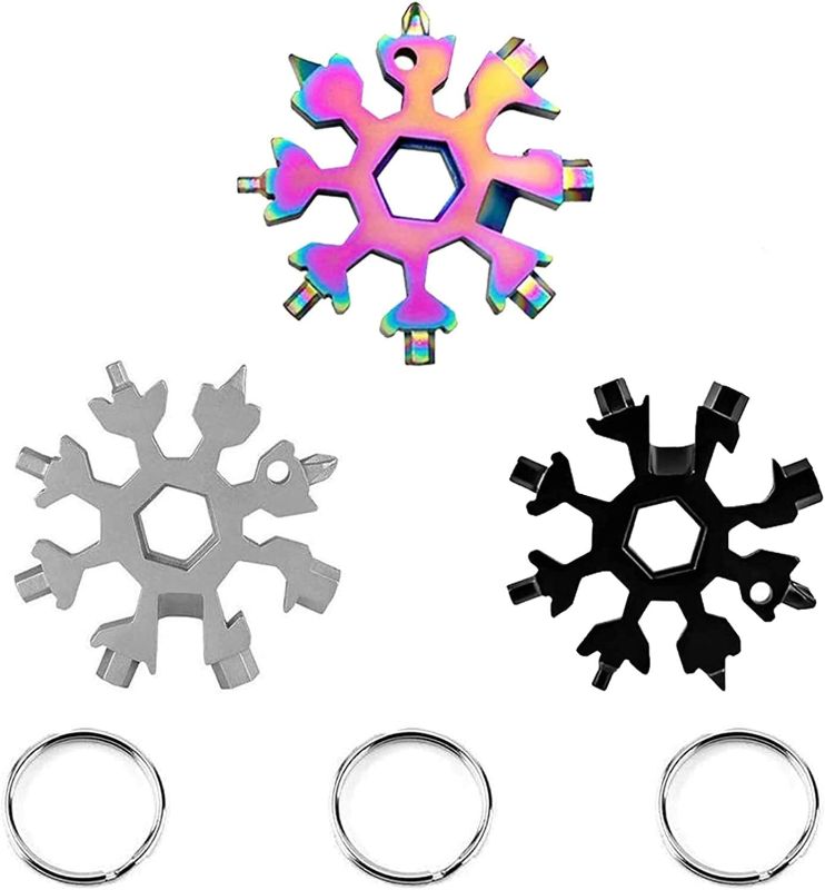 Photo 1 of 18-in-1 Snowflake Multi-Tool, Stainless Steel Snowflake Keychain Tool, Outdoor Travel Camping, Chiristmas Thanksgiving Gift (Multi-color 3Pcs)
