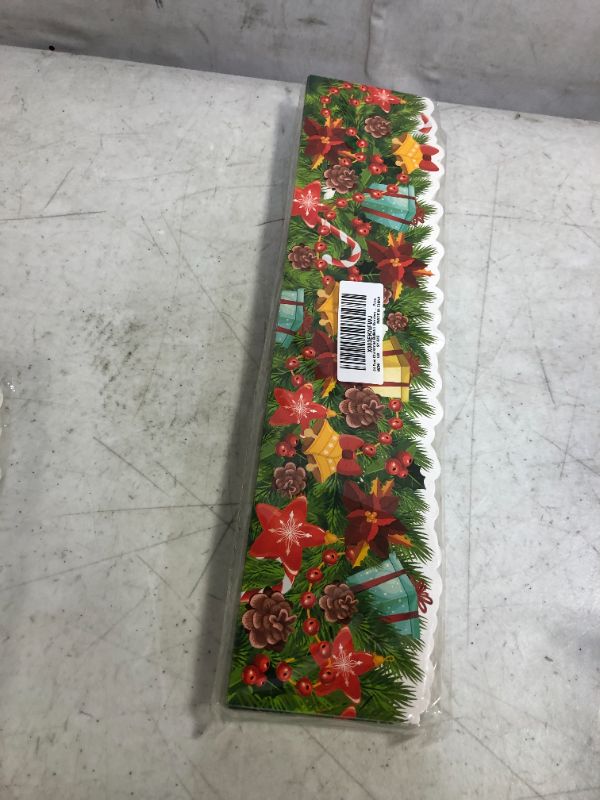 Photo 2 of 64 Feet Christmas Bulletin Borders Poinsettias Pine Cones Pine Needles Theme Border Trim for Holiday Classroom Home Decorations
