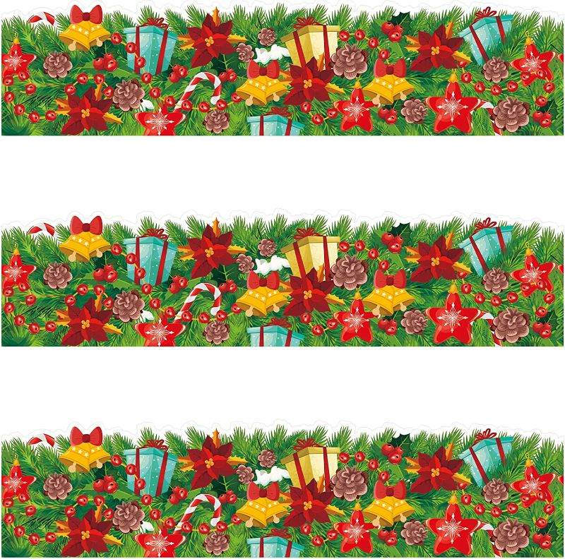 Photo 1 of 64 Feet Christmas Bulletin Borders Poinsettias Pine Cones Pine Needles Theme Border Trim for Holiday Classroom Home Decorations
