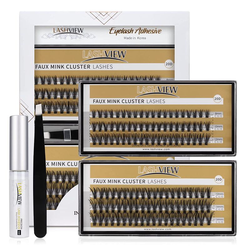 Photo 1 of LASHVIEW DIY Eyelash Extension Kit, Cluster Eyelash Extensions, Individual Lashes Kit,Individual Lashes with Glue and Tweezers
