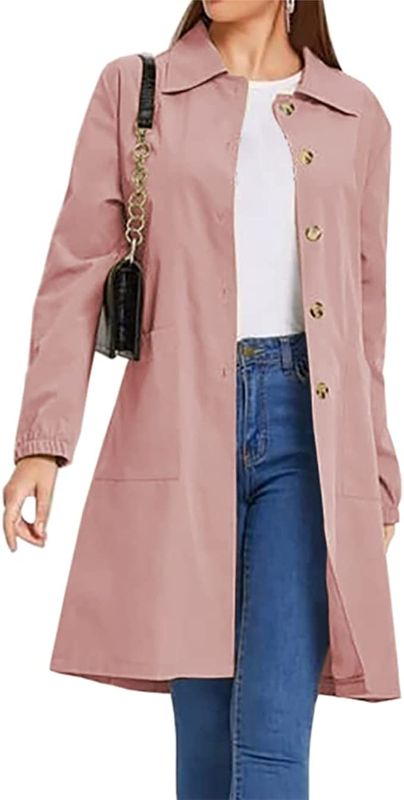 Photo 1 of Women's Long Sleeve Lapel Solid Color Trench Coat Lightweight Casual Jackets With Pockets    SIZE UNKNOWN
