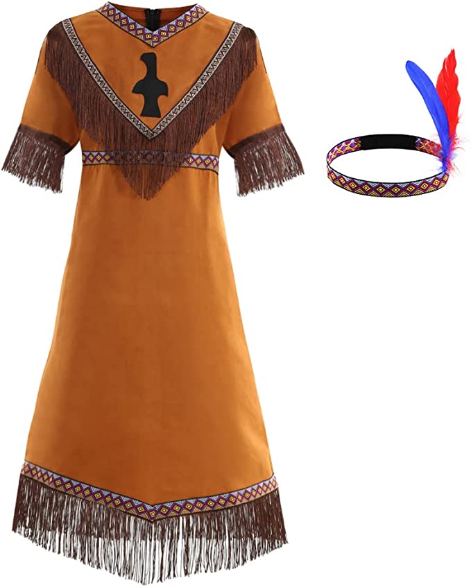 Photo 1 of  Girls Native American Dress Brown Indian girls Dress Outfit   11-12YEARS
