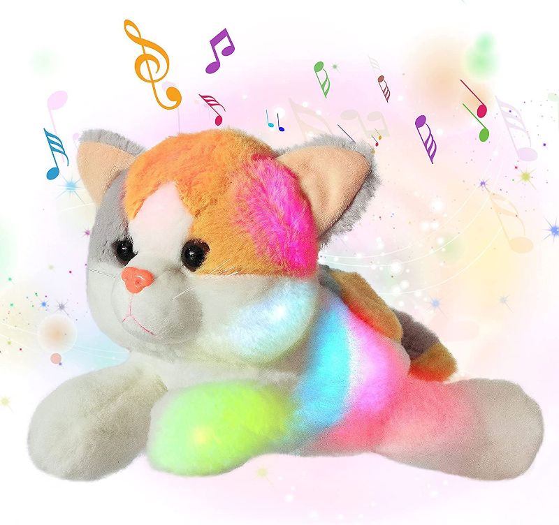 Photo 1 of Cuteoy Light up Musical Kitten Stuffed Animal LED Lullabies Cat Plush Toy Glow Singing Bedtime Pal Colorful Luminous Lights Soft Adorable Gift for Kids Toddlers, 10"
