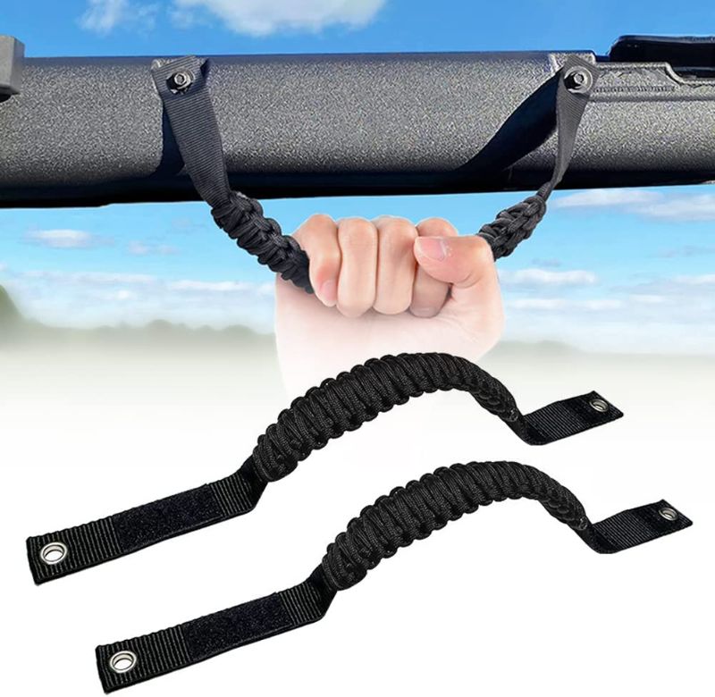 Photo 1 of  2 Pack Roll Bar Grab Handles for 2021 2022 Ford Bronco 2 Door 4 Door Accessories Paracord Grip Handle, Car Interior Accessories (Black, Classic Style)
