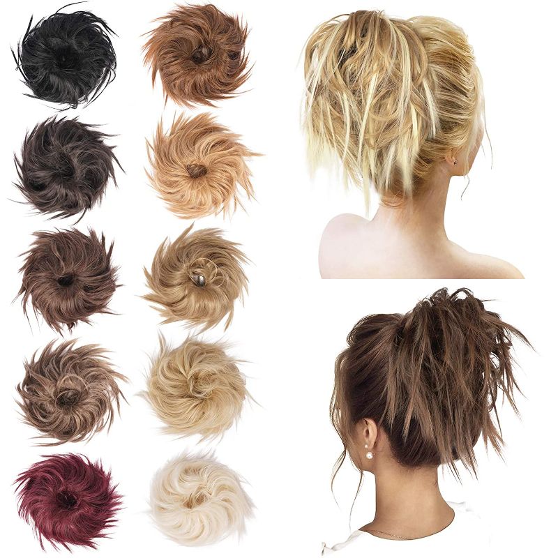 Photo 1 of Messy Hair Bun Hairpiece, Tousled Updo Fluffy Hair Bun Extension with Elastic Rubber Band Messy Bun Hair Piece Synthetic Ponytail Hair Scrunchies Hairpieces for Women Girls
