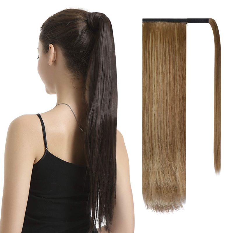 Photo 1 of BARSDAR 24 inch Ponytail Extension Long Straight Wrap Around Clip in Synthetic Fiber Hair for Women - Brown & Blonde
