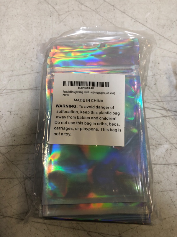 Photo 1 of 100 Pack Smell Proof Bags with Ziplock - Resealable Mylar Bags with Clear Window - Package Bags - Food Storage Bags - Lip Gloss Bags Packaging (, HOLOGRAPHIC3in x 4in) HOLOGRAPHIC 3in x 4in