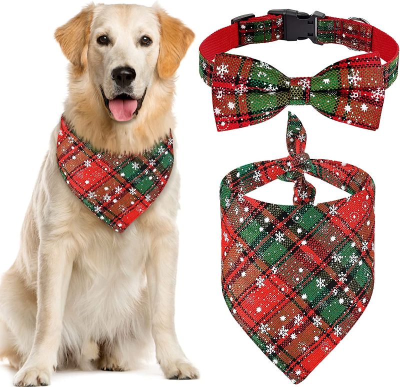 Photo 1 of Malier Christmas Dog Bandana Collar Set Plaid Pattern Dog Scarf Triangle Bibs Kerchief Dog Collars for Cats Dogs Pets (Small, Green & Black)
