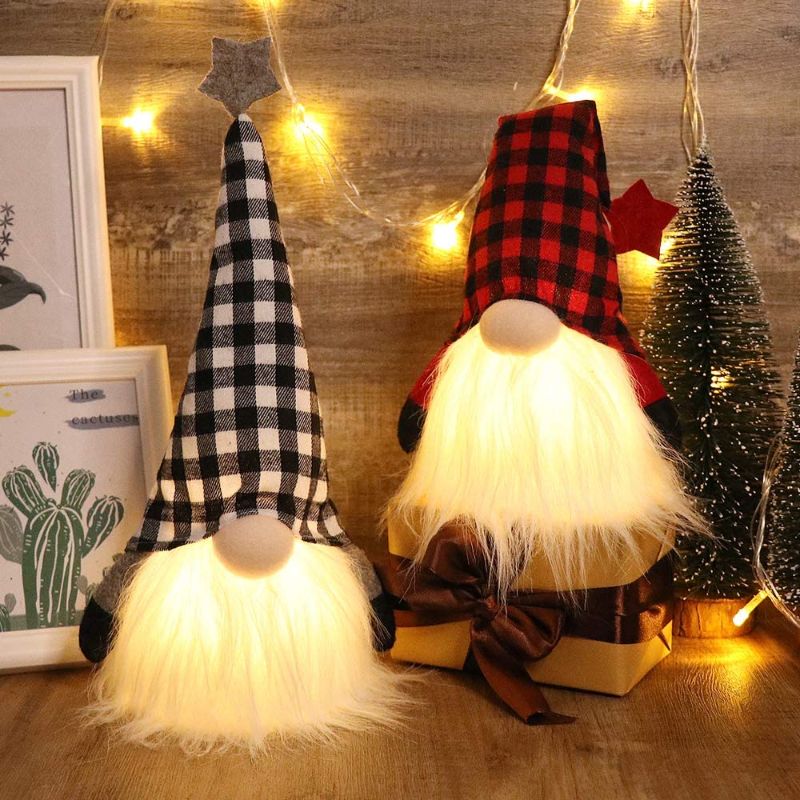 Photo 1 of  Christmas Gnomes Plush Lighted Gnomes, Buffalo Plaid Tomte for Christmas Decorations Winter Holiday, 12 Inches Tall Set of 2
