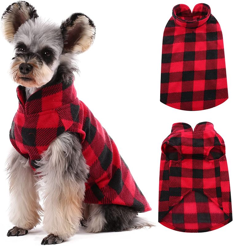 Photo 1 of  Dog Fleece Vest, Soft Classic Plaid Basic Dog Sweater for Small Dogs & Cats   SMALL