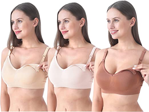 Photo 1 of \ Women's Nursing Bras Breastfeeding Maternity Bralette Pregnancy Wireless Seamless Postpartum Bra 3 PACK LARGE 
