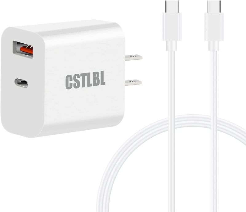 Photo 1 of CSTLBL Wall Charger with USB and C Ports 18W Fast Charge for iPhone iPad and Tablet 2 in 1 Smart Adapter Plug with 1M C to C Cable White
