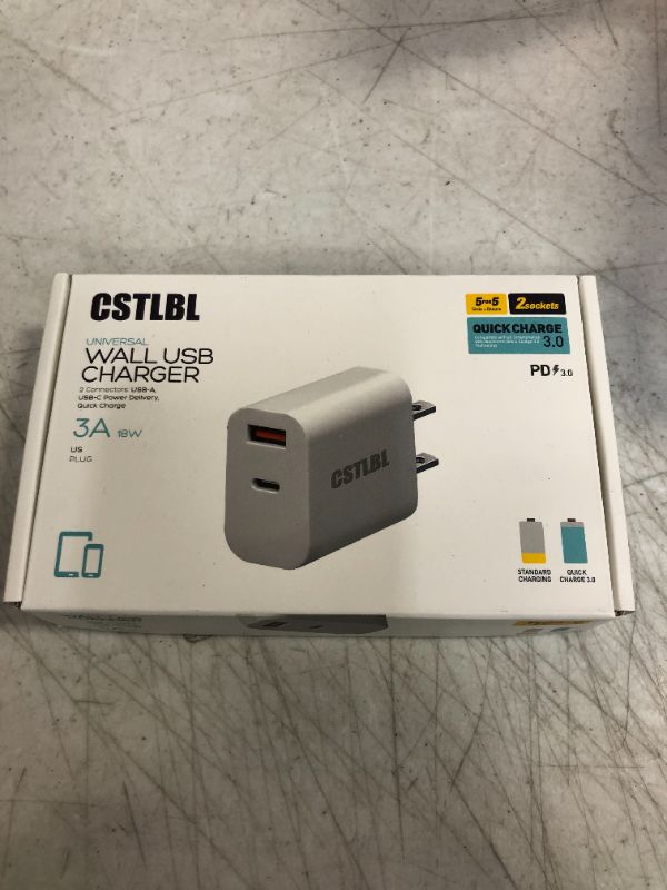 Photo 2 of CSTLBL Wall Charger with USB and C Ports 18W Fast Charge for iPhone iPad and Tablet 2 in 1 Smart Adapter Plug with 1M C to C Cable White
