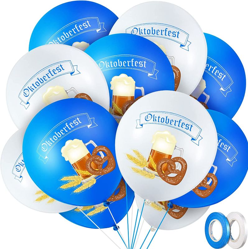 Photo 1 of 60 Pieces Oktoberfest Balloons Oktoberfest Latex Balloons Round Blue and White Party Balloons Oktoberfest Decorations Oktoberfest Party Supplies, 12 Inches
