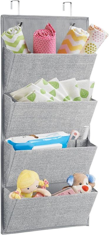 Photo 1 of  Soft Fabric Wall Mount / Over Door Hanging Storage Organizer - 4 Pockets ORGANIZER Hooks Included - Textured Print - Gray
