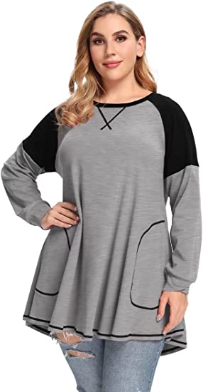 Photo 1 of LARACE Color Block Tops with Pocket Plus Size Lightweight Sweatshirts Long Sleeve Tunic Women Raglan Pullover Shirts, SIZE M
