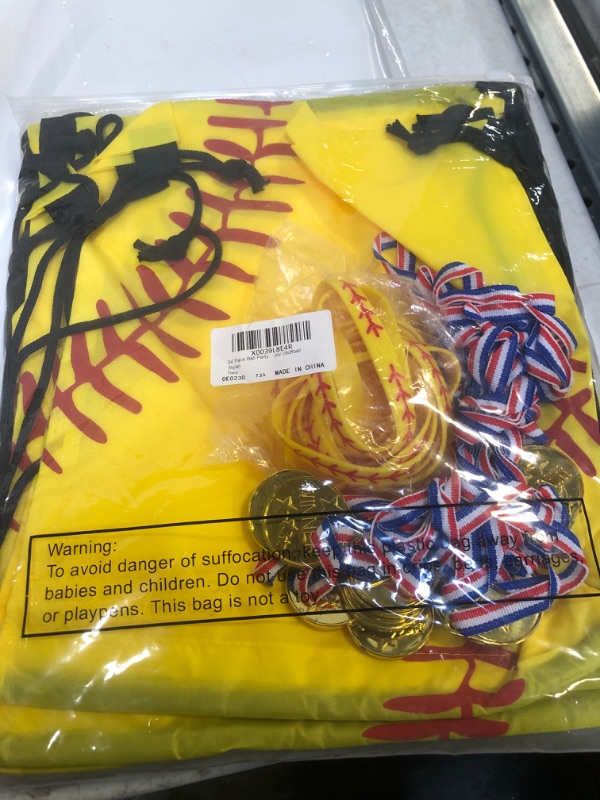 Photo 2 of 34 Pieces Softball Party Favors 10 Softball Drawstring Bags 12 Softball Bracelet Wristband Silicone Rubber Bracelet 12 Softball Award Medals Softball Team Gift for Men Women Sport Softball Style