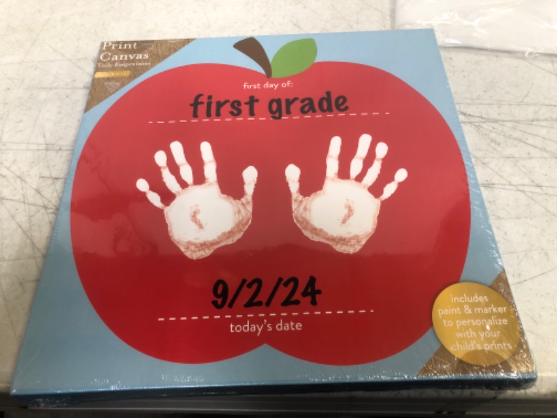 Photo 2 of  Apple Handprint Canvas Frame, First Day of School Photo Sharing Prop, Back to School Student Keepsake DIY Home Décor Frame Apple Handprint Sign 10.5" X 10.5"